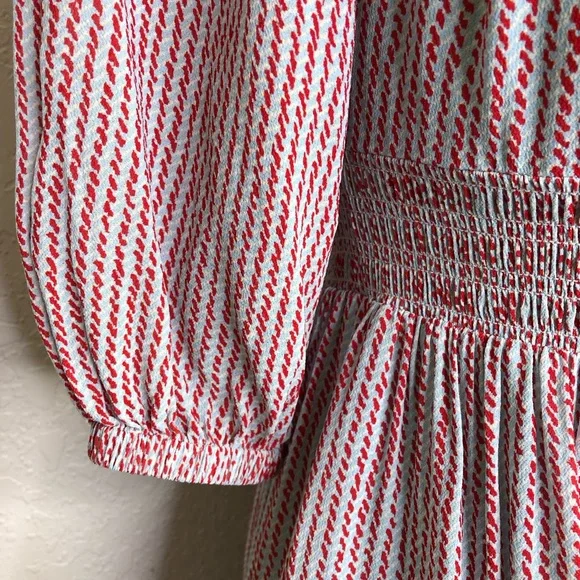 Hatch Briar sky blue red dashdot smocked waist maternity dress size 2 or Medium - Picture 7 of 16